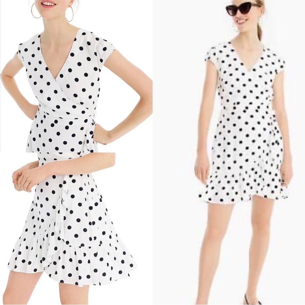 J. Crew Polka Dot Faux Wrap Ruffle
Hem Dress PETITE SIZE 4